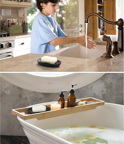 Luxspire Soap Dish, Resin Soap Tray Soap Holder Container Box, Oval Bar Soap Plate Case, Sponge Dish Scrubbers Tray Holder for Bathroom Vanity Shower Kitchen Sink Counter Top, Gravel Black