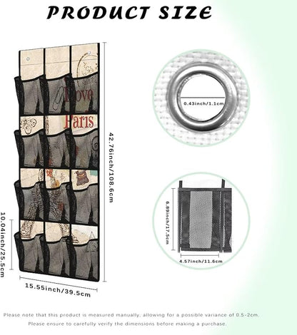 Paris Tower Behind Door Organizer 12 Pockets Over The Door Shoe Organizer for Closet Easy to Install Shoe Holder Hanger Office