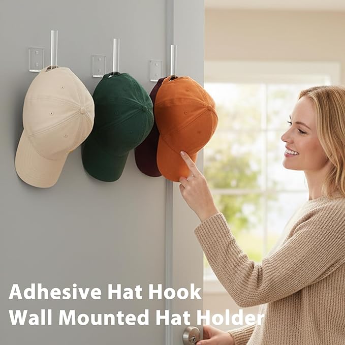 Clear Acrylic Baseball Cap Organizer (2 Pack) - Floating Hat Rack Display Holds 10-15 Hats, L-Shaped Hat Hanger with Adhesive & Screws, Hat Storage for Wall, Door, Closet Decor