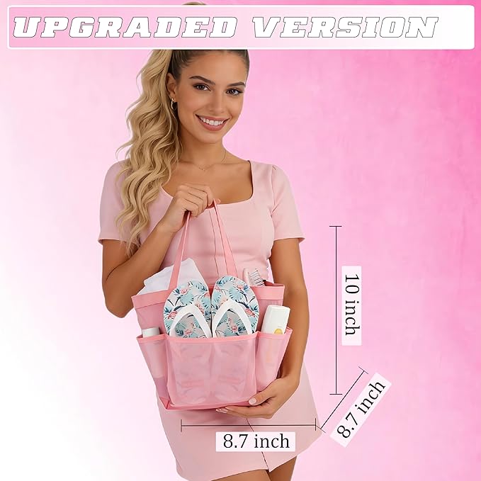 Attmu Mesh Shower Caddy Portable for College Dorm Room Camping Essentials, Shower Caddy Dorm with 9-Pockets, Large Capacity Hanging Basket Bathroom Bag for Toiletry, Swimming, Gym, Camp, Beach