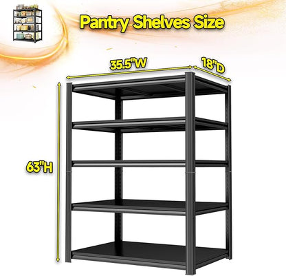 35.5" W Utility Kitchen Shelves, 5 Tier Shelf Organizer, 2000LBS Heavy Duty Storage Shelves, Adjustable Metal Shelving Unit for Pantry, Industrial, Basement, Bathroom and Closet, Black