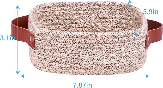 ABenkle Small Storage Basket, Mini Rope Woven Baskets, Cute Shelf Closet Storage Organizer, Boho Decorative Toy Bin for Nursery, Living Room, Spa, Empty Gift Basket - XS, Mixed Brown
