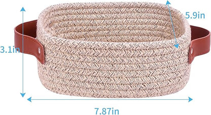 ABenkle Small Storage Basket, Mini Rope Woven Baskets, Cute Shelf Closet Storage Organizer, Boho Decorative Toy Bin for Nursery, Living Room, Spa, Empty Gift Basket - XS, Mixed Brown