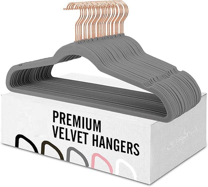 Evolluxi® Non-Slip Velvet Hangers - Suit Hanger Ultra Thin Space Saving 360 Degree Swivel Hook Strong and Durable Clothes Hangers (Grey, 10)