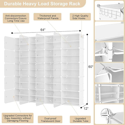 Portable Shoe Rack Organizer with Door, 80 Pairs Shoe Storage Cabinet Easy Assembly, Plastic Adjustable Shoe Storage Organizer Stackable Detachable Free Standing DIY Expandable 10 Tier White