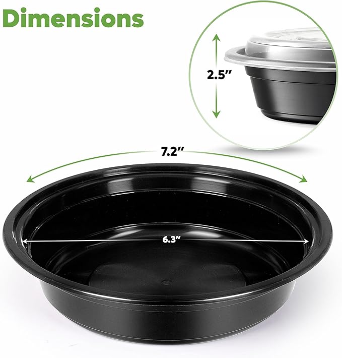 GUSTO 24 oz - Round Meal Prep Containers with Lids – [50 Count] Reusable, Microwaveable, Dishwasher & Freezer Safe, BPA-Free Food Storage Containers for Portion Control (Formerly Comfy Package)