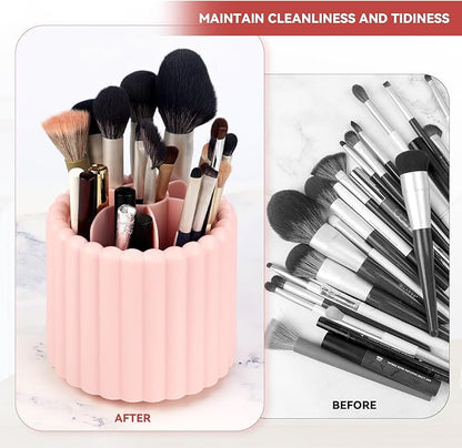 yuntop 1 Pack 360° Rotating Makeup Brush Organizer, 7 Slot Make up Brush Holder for Vanity, Dresser, Desk (Pink)