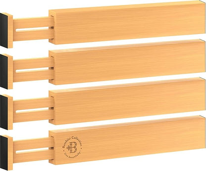 4-Pack Bamboo Drawer Dividers - 2.6 in High, Adjustable 16 to 22 in Expandable Drawer Organizers and Dresser Separators for Clothes, Bedroom, Bathroom, Kitchen, and Office Organization and Storage