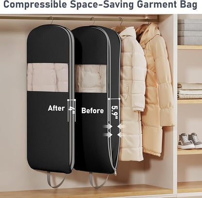 DIMJ 2 Pack 54" Space Saving Garment Bags for Hanging Clothes With Compression Zipper Carry Handles and Window, Washable Suit Bag for Dress, Clothes, Coats, Down Jacket, Closet, Moving, Travel
