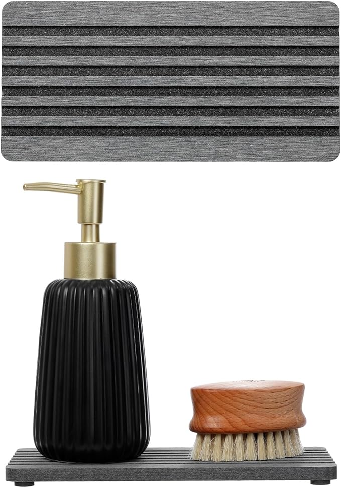 Razborci 2PCS Diatomite Quick Stone Drying Tray Mat For Bathroom & Kitchen Counter, Instant Dry Water Absorbent Drink Bar Coaster,Vanity Sink Caddy Organizer,Dish Soap Sponge Holders, Charcoal,8"x3.8"