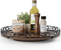 Yoobure 13" Lazy Susan Turntable for Cabinet - Farmhouse Wooden Round Tray for Table Top, 360° Rotating Lazy Susans Counter Organizer with Patterned Raised Edge for Kitchen Decor, Rustic Brown