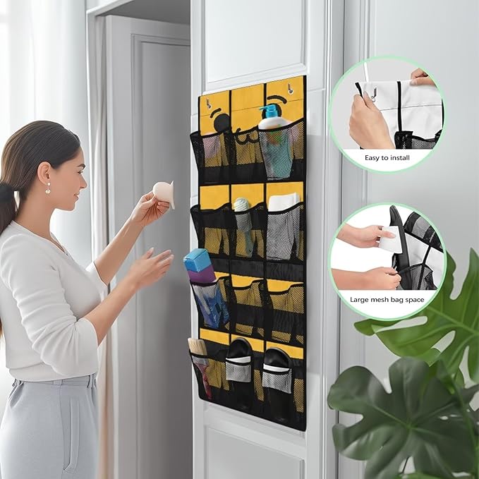 Bear Shoe Organizer Over The Door,Hanging Shoe Organizer,Over Door Shoe Organizer,Space Saving Hanging Storage Holder,Closet Rack Hanger with 12 Mesh Pockets for Home Decor