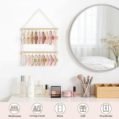 Dahey Macrame Claw Clip Organizer, Hanging Hair Claw Clip Holder Storage Hair Accessories for Women Girls Jewelry Hanger Display Wall Decor for Bedroom Door Closet