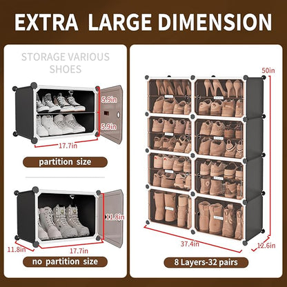 MAGINELS Shoe Rack,Expandable Shoe Cabinet Easy to Assemble. Shoe Storage with Door,Entryway, Closets, Hallway, and Bedroom.Accommodates Up to 32 Pairs of Shoes.