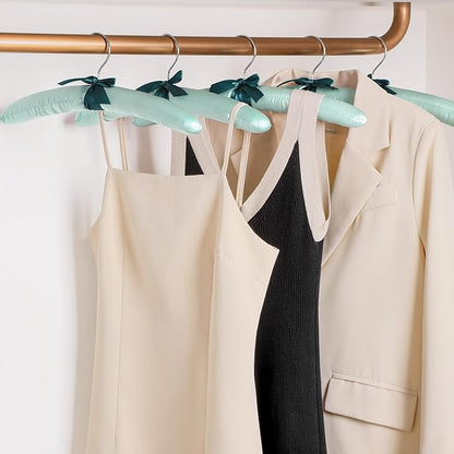 TOPIA HANGER Padded Hangers for Women Clothing, 10-Pack Thick Foam Padded Satin Hangers No Shoulder Bump for Sweaters, Coat, Blouses, Dresses (Green), CT18GR10