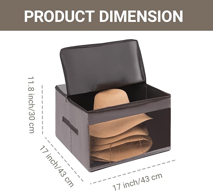 FAYYGYH Simple Hat Storage Box for Women Men, Large Closet Organizer with Dustproof Lid, Foldable Hat Carrier Case for Cowboy Hats, Travel & Home Use (Grey)
