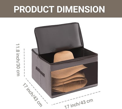 FAYYGYH Simple Hat Storage Box for Women Men, Large Closet Organizer with Dustproof Lid, Foldable Hat Carrier Case for Cowboy Hats, Travel & Home Use (Grey)