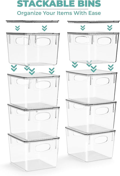Sorbus Medium Plastic Storage Bins with Lids - Kitchen, Pantry, Refrigerator Organizer Bins - Clear, 2 Pack