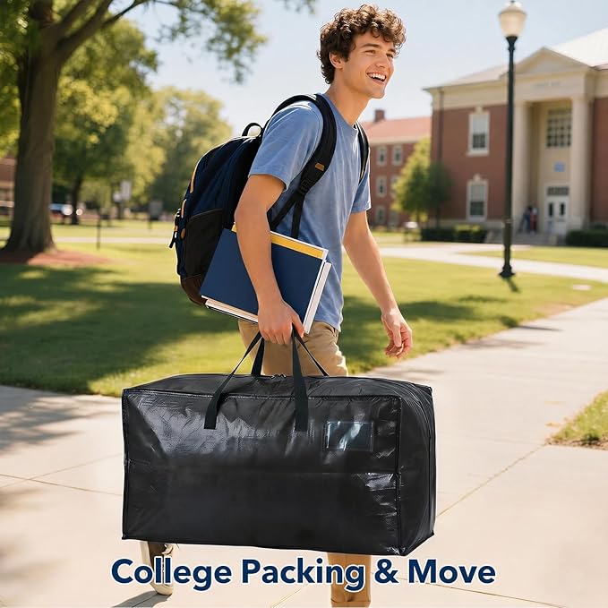 Moving Bags Heavy Duty,Extra Large Moving Bags for Travel/College Packing/Storage/Organization/Seasonal Clothes & Bedding Storage,Moving Supplies Bins,Compatible with Ikea Frakta Cart (Black,8Pcs)
