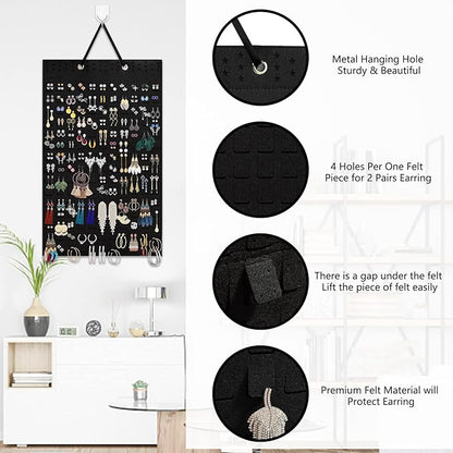 Earring Organizer Hanging Earring Holder, Holds Up To 330 Pairs, Soft Felt Wall Mount Earring Display Holder Stud Earrings Organizer for Women Girls - 1 Pack (Include Metal Hook and Rope)