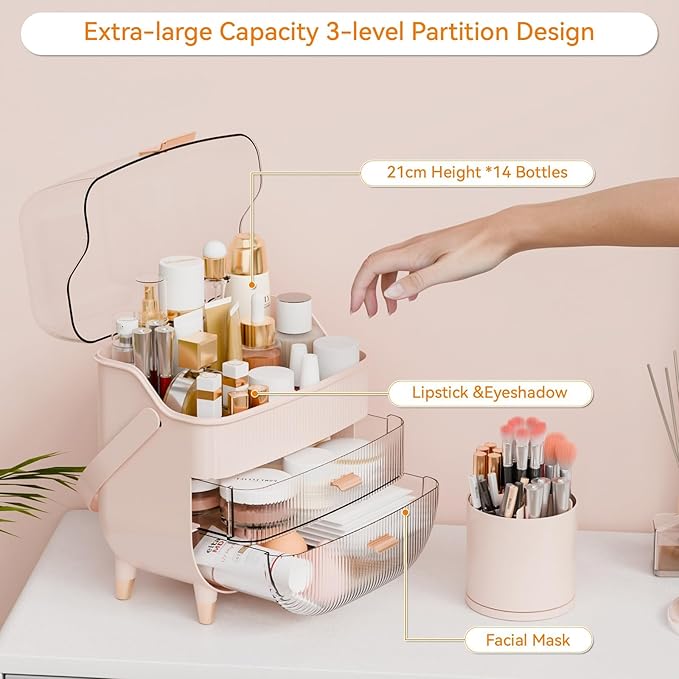 Yieach Pink Makeup Organizer Countertop