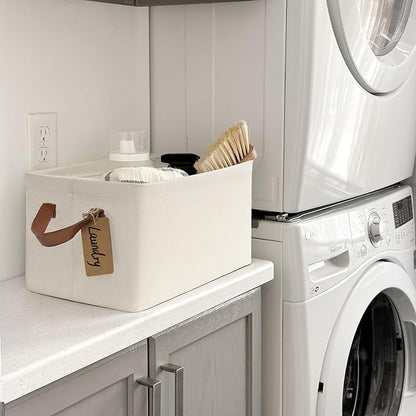 CHICVITA Storage Bins for Shelves, Closet Bins for Organization, Collapsible Storage Baskets for Towels, Rectangle Basket for Bedroom, 14 ¾" L x 10 ¼" W x 8 ¼" H, Beige, 2-Pack