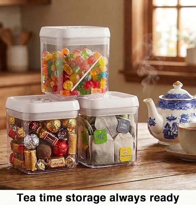 Felli Flip Tite Food Storage Container 4" Medium Size Airtight Lid Lock Top, Stackable Kitchen Canister for Space Saving, Pantry Fridge Cupboard Organizer, Spice Seasoning Pet Treats Snack (0.5 qt)