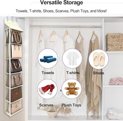 Lirex Over The Door Purse Organizer & Purse Shelf for Closet – Handbag Storage Organizer with Purse Hanger. Perfect for Scarves, Hats, and Leggings. S (11.8'' x 5'' x 51.6''), Cream White