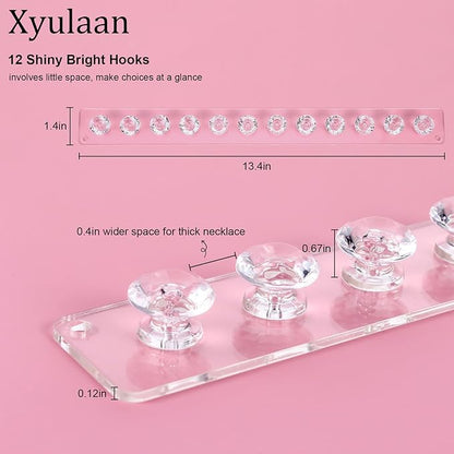 2Pcs Wall Necklace Holder for Women, Hanging Jewelry Organizer Wall Mount Crystal Holder Necklace Wall Hanger, Acrylic Bracelet Holder Organizer Jewelry Rack Adhesive Hooks Necklace Storage