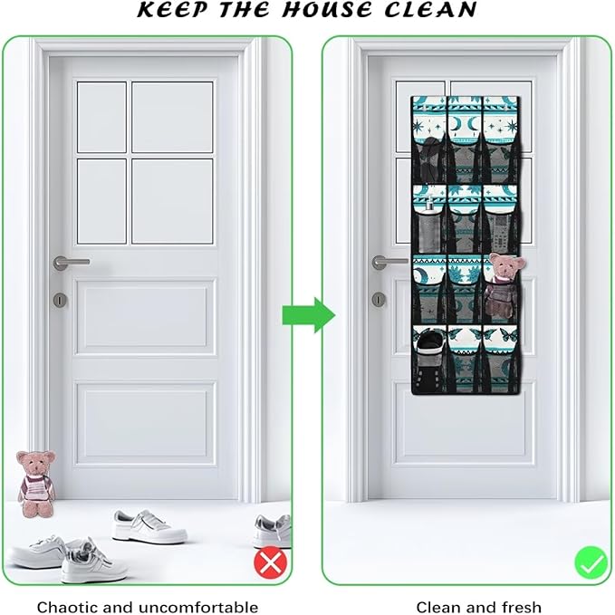 Ethnic Moon Butterfly Over the Door Shoe Organizer 12 Large Mesh Pockets Foldable Shoe Rack for Door Hanging Shoe Organizer Shoe Holder