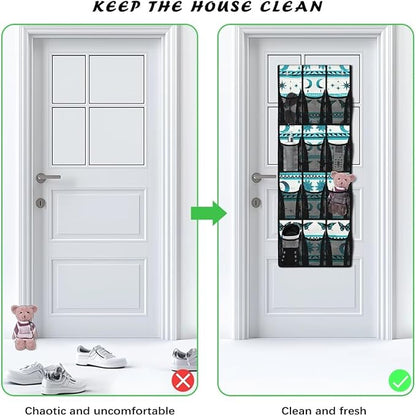 Ethnic Moon Butterfly Over the Door Shoe Organizer 12 Large Mesh Pockets Foldable Shoe Rack for Door Hanging Shoe Organizer Shoe Holder