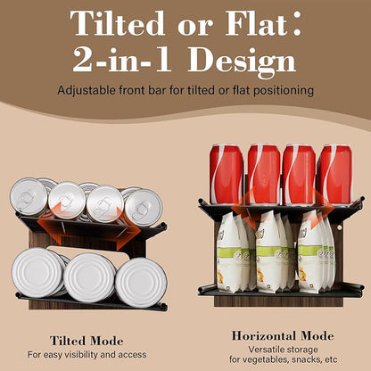 Stackable 2-Tier Can Organizer for Pantry, Space-Saving Pantry Organizer Holds up to 64 Canned Goods, Sturdy Black Shelf for Soup & Food Storage