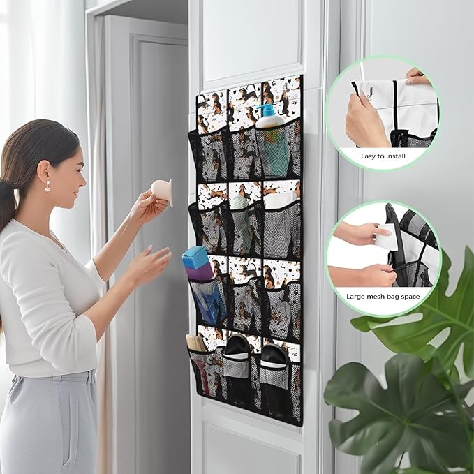 Space-Saving 12-Pocket Behind The Door Organizer, Waterproof Oxford Cloth Lightweight and Perfect for Bathroom Closet or Bedroom Use, Dachshund
