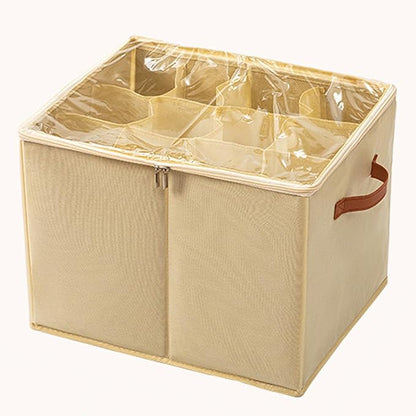 (2 Pack) Shoe Organizer for Closet, Shoe Storage Bins Foldable Shoe Storage Box Containers with Clear Cover and Sturdy Handles,Shoe Rack for Closet Storage for Sneakers Heels Slippers (Beige Small)