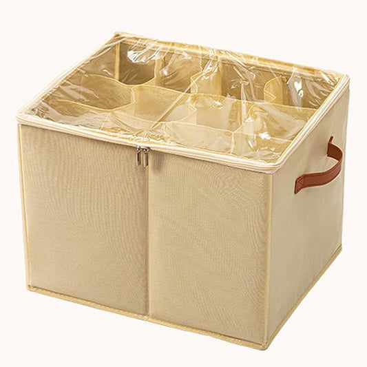 (2 Pack) Shoe Organizer for Closet, Shoe Storage Bins Foldable Shoe Storage Box Containers with Clear Cover and Sturdy Handles,Shoe Rack for Closet Storage for Sneakers Heels Slippers (Beige Small)