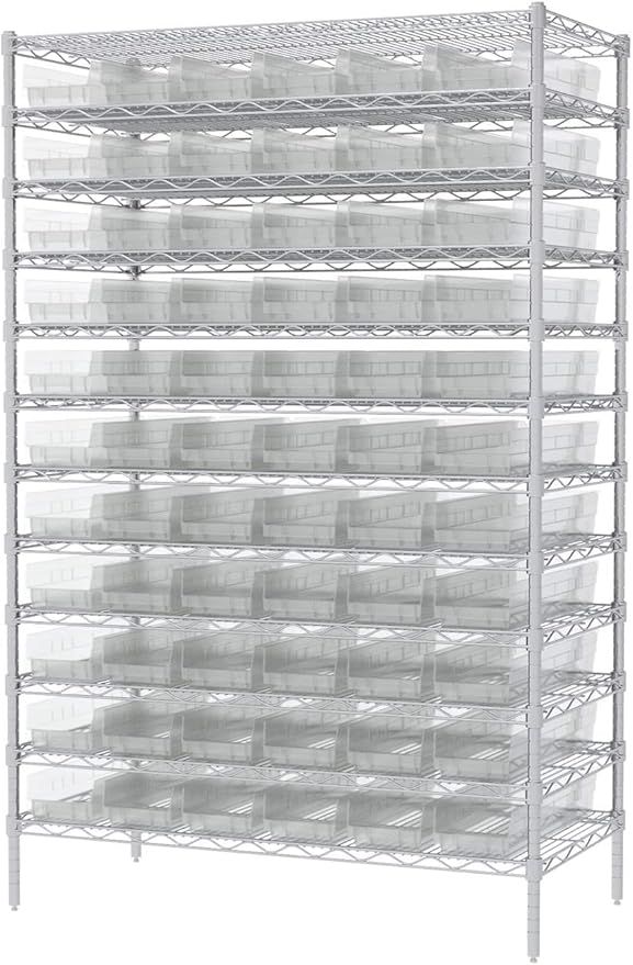 Akro-Mils 30164 Plastic Shelf Bins, Heavy Duty Storage Bins for Garage, Closet, and Drawer Organization, 24-Inch x 6-1/2-Inch x 4-Inch, Clear, 6-Pack