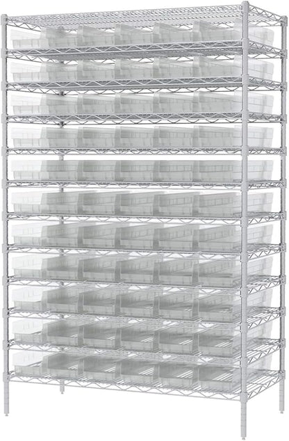 Akro-Mils 30164 Plastic Shelf Bins, Heavy Duty Storage Bins for Garage, Closet, and Drawer Organization, 24-Inch x 6-1/2-Inch x 4-Inch, Clear, 6-Pack