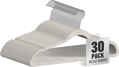 Simple Deluxe Velvet Hangers 30 Pack, Space Saving Heavy Duty Clothes Hangers, Non-Slip Closet Hanger for Coat, Sweater, Suit and Shirt with Shoulder Notches, 360° Swivel Hooks, White