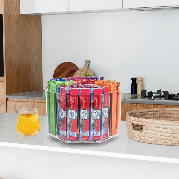 Drink Packet Organizer For Powdered Drink Mix,Powder Packet,Water Packet,Water Flavor Packet, Lazy Susan Organizer for Drink Mix Rotating Holder (Rhombus)