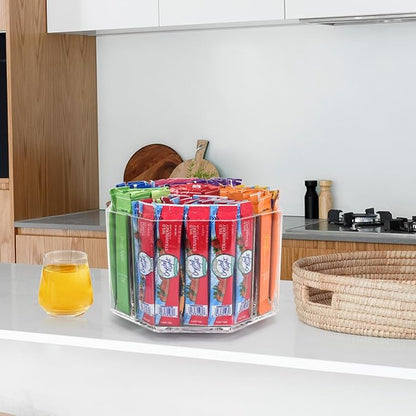 Drink Packet Organizer For Powdered Drink Mix,Powder Packet,Water Packet,Water Flavor Packet, Lazy Susan Organizer for Drink Mix Rotating Holder (Rhombus)