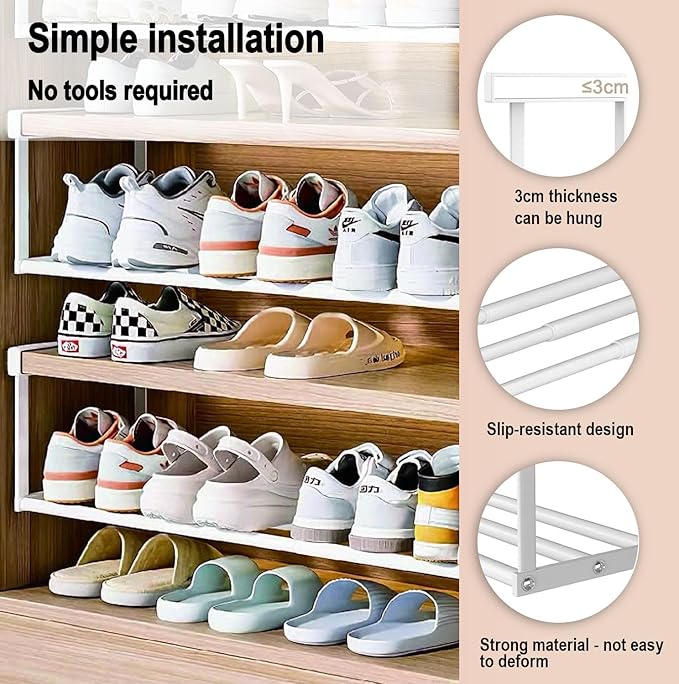 Hanging Shoe Organizer for Shoe Cabinet, Expandable Shoe Rack 15.7“-27.5“, Under Shelf Storage for Closet, Retractable Space Saving Rack for Pantry Laundry Room (2 Pack)