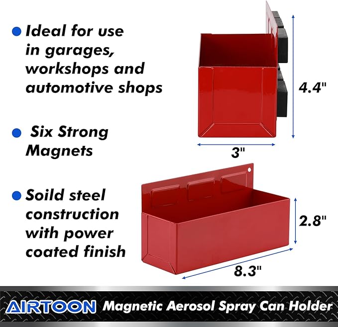2PCS Magnetic Aerosol Spray Can Holder, Magnetic Bottle Holder for Garage, Workspace and Home, Red and Black