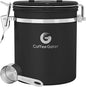 Coffee Gator Coffee Canister, Airtight Stainless Steel Kitchen Food Storage Container with Date Tracker, Scoop for Sugar, Grounds Coffee, Beans,Tea, Sugar, Cereal, Flour, Cookies Jars (Black, 16oz)