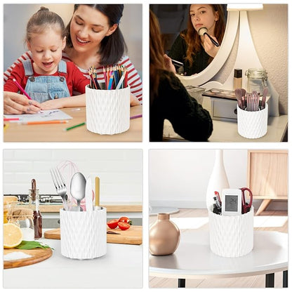 Makeup Brush Holder Organizer - 360° Rotating, 5-Slot Brush Cup for Cosmetics, Lipsticks, Pens | Vanity & Desk Organizer (White)
