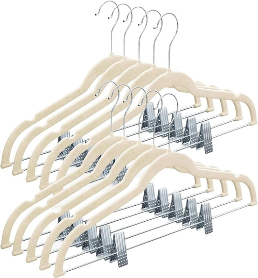 Home-it 10 Pack Clothes Hangers with Clips Ivory Velvet Hangers use for skirt hangers Clothes Hanger pants hangers Ultra Thin No Slip