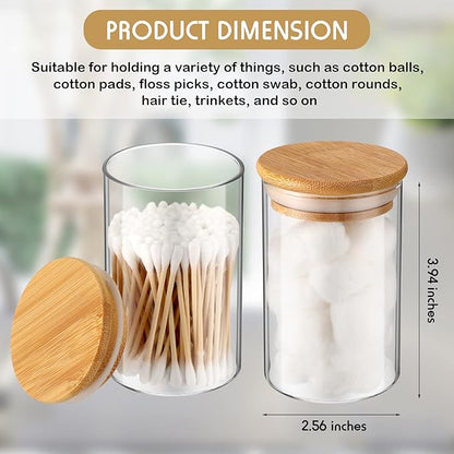 6 Pack Glass Apothecary Jars with Lids Bamboo Bathroom Accessories Cotton Balls Pads Swabs Holder Jar Bathroom Canisters for Vanity Accessories Storage