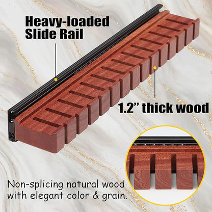 Premium Walnut Wood Belt Organizer with Sliding System - 14-Belt Heavy-Duty Belt Holder, Wall-Mounted Belt Hanger for Closet, Space Saving Storage & Elegant Father’s Day Gift