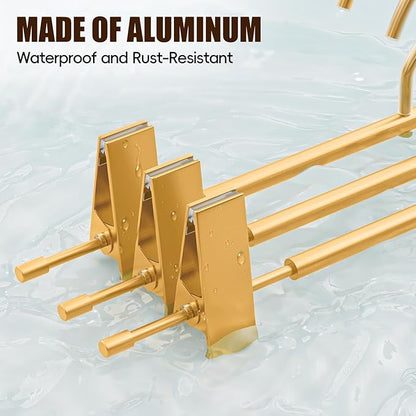 10 Pack Matte Gold Aluminum Pants Hangers with 2 Adjustable Clips & 360° Swivel Hooks, Lightweight & Sturdy, Non-Slip Rubber Pads for Trouser, Skirts, Jeans, Scarf, Camisoles, Kids & Adults