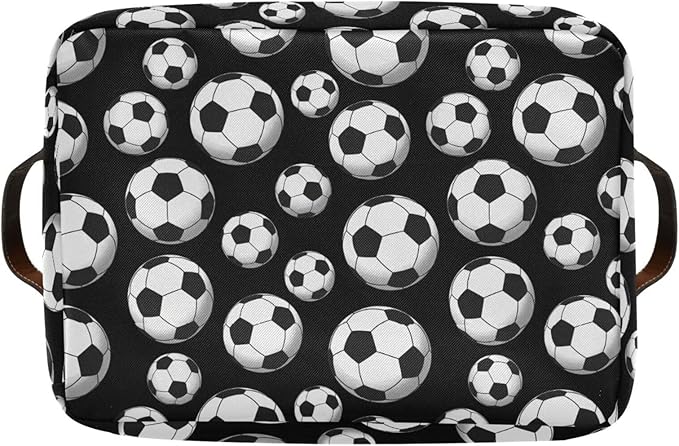 Football Soccer Large Storage Basket Cube Storage Bin Canvas Fabric Organizer Handles Collapsible Decorative for Clothes Toys Bedroom