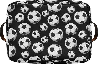 Football Soccer Large Storage Basket Cube Storage Bin Canvas Fabric Organizer Handles Collapsible Decorative for Clothes Toys Bedroom